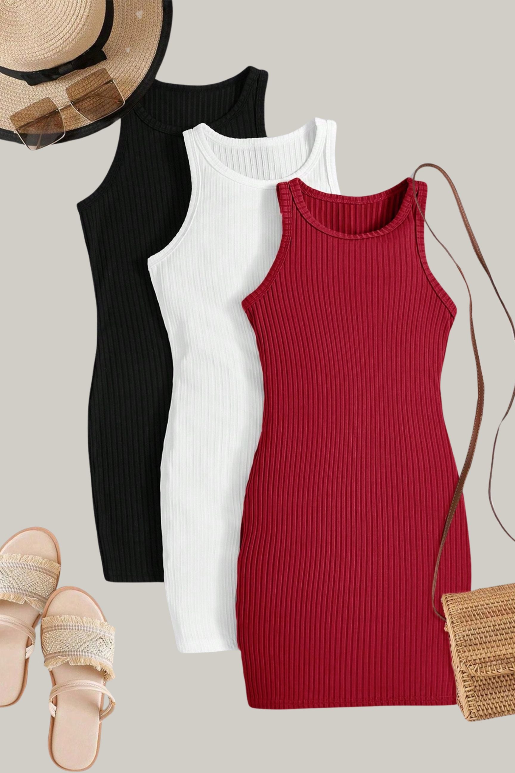3pcs/Set Knitted Bodycon Casual Dress