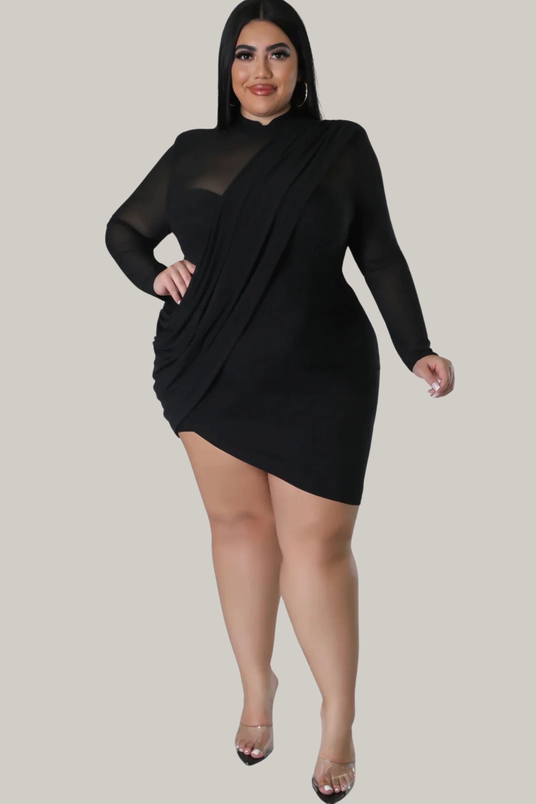 Aleah Wrap Contrast Mesh Mini Dress