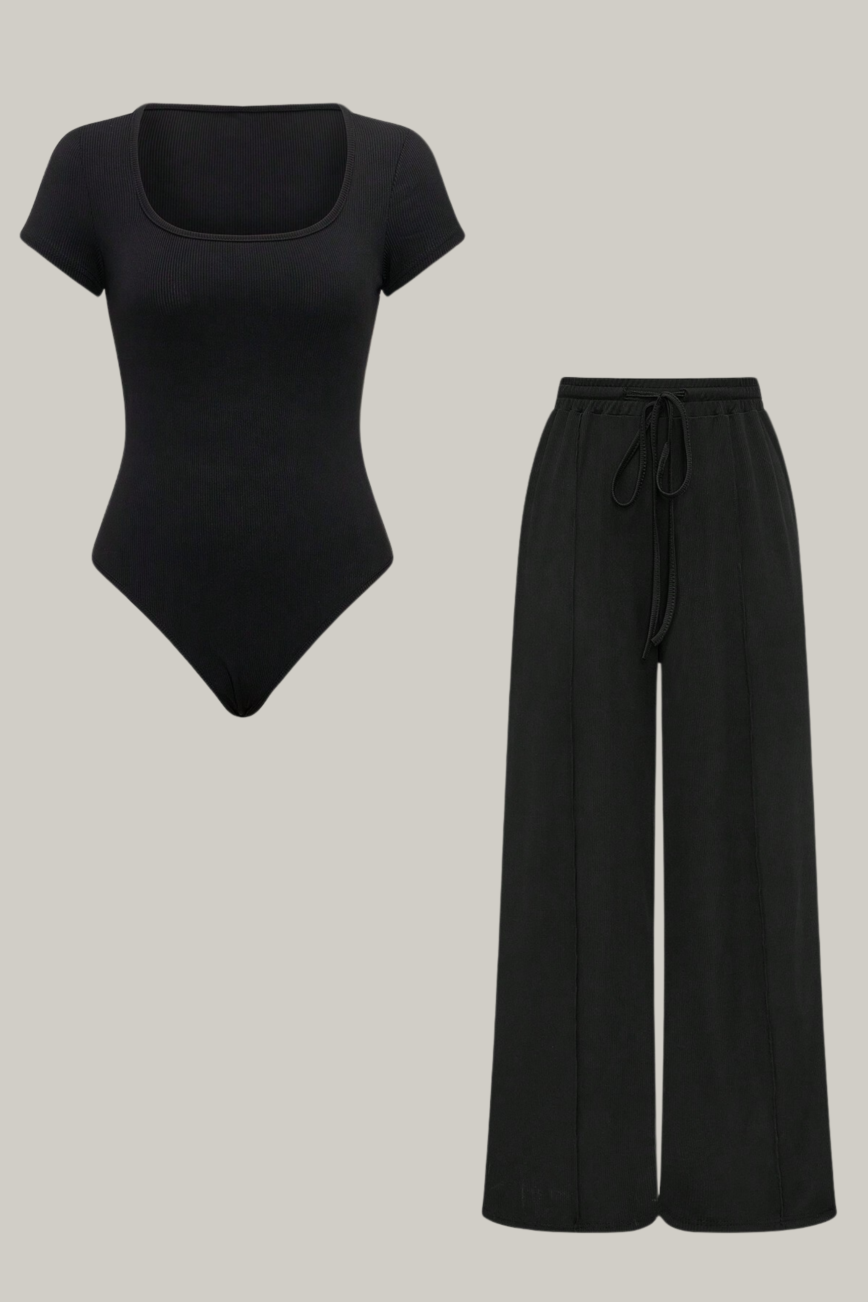 Bodysuit And Wide Leg Pants 2pcs/Set