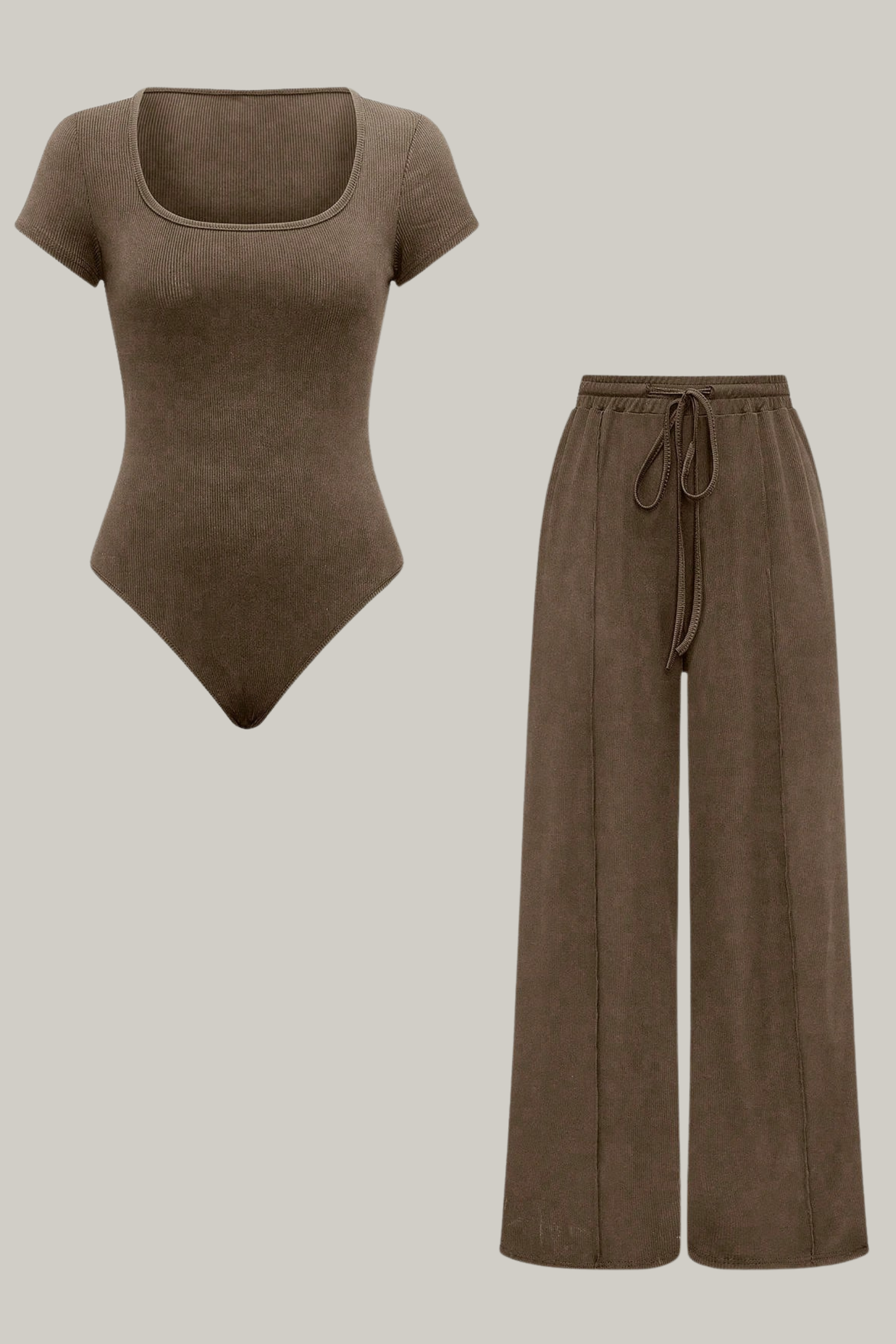 Bodysuit And Wide Leg Pants 2pcs/Set