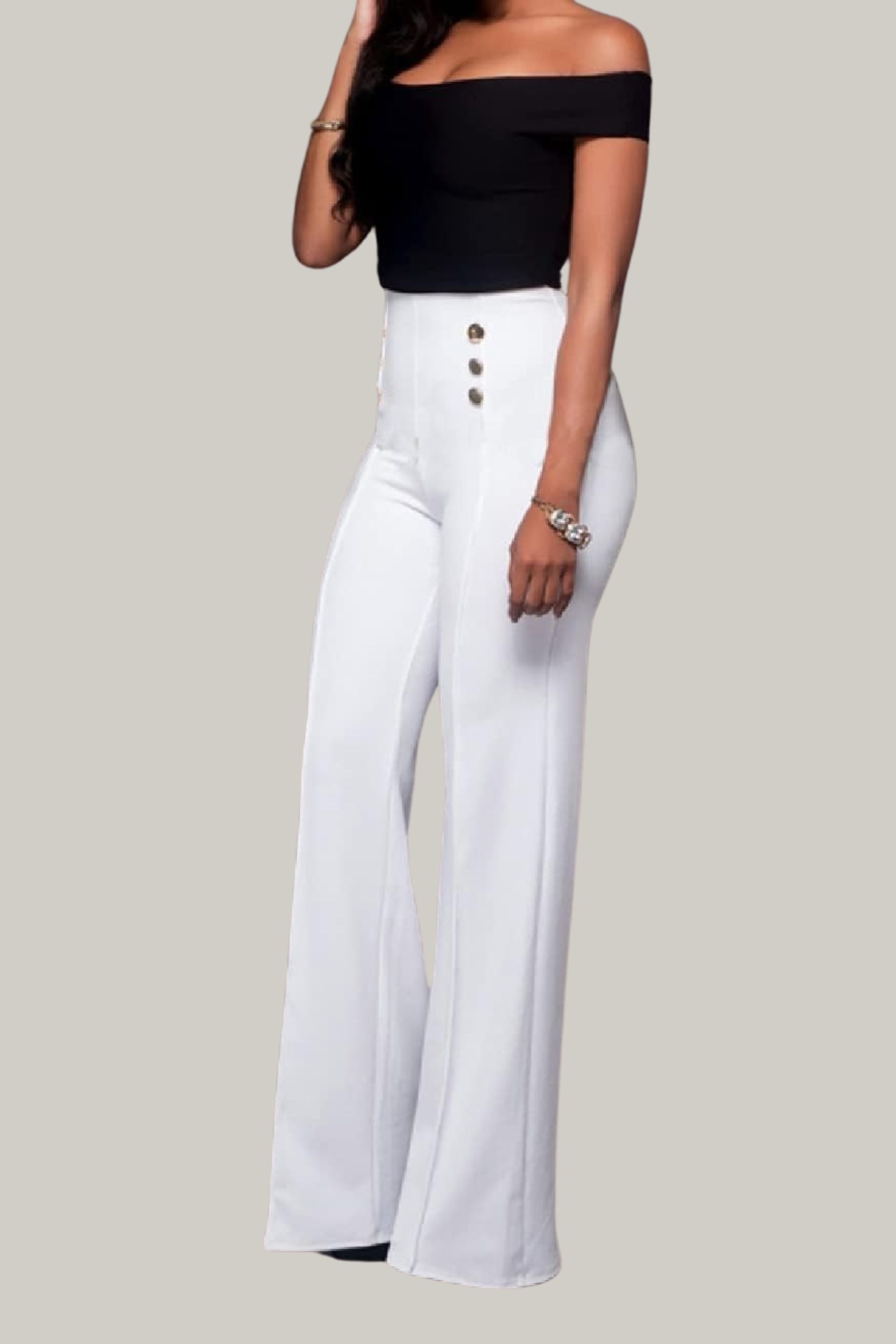 Diana Black High Waist Pants W/ Gold Button Details