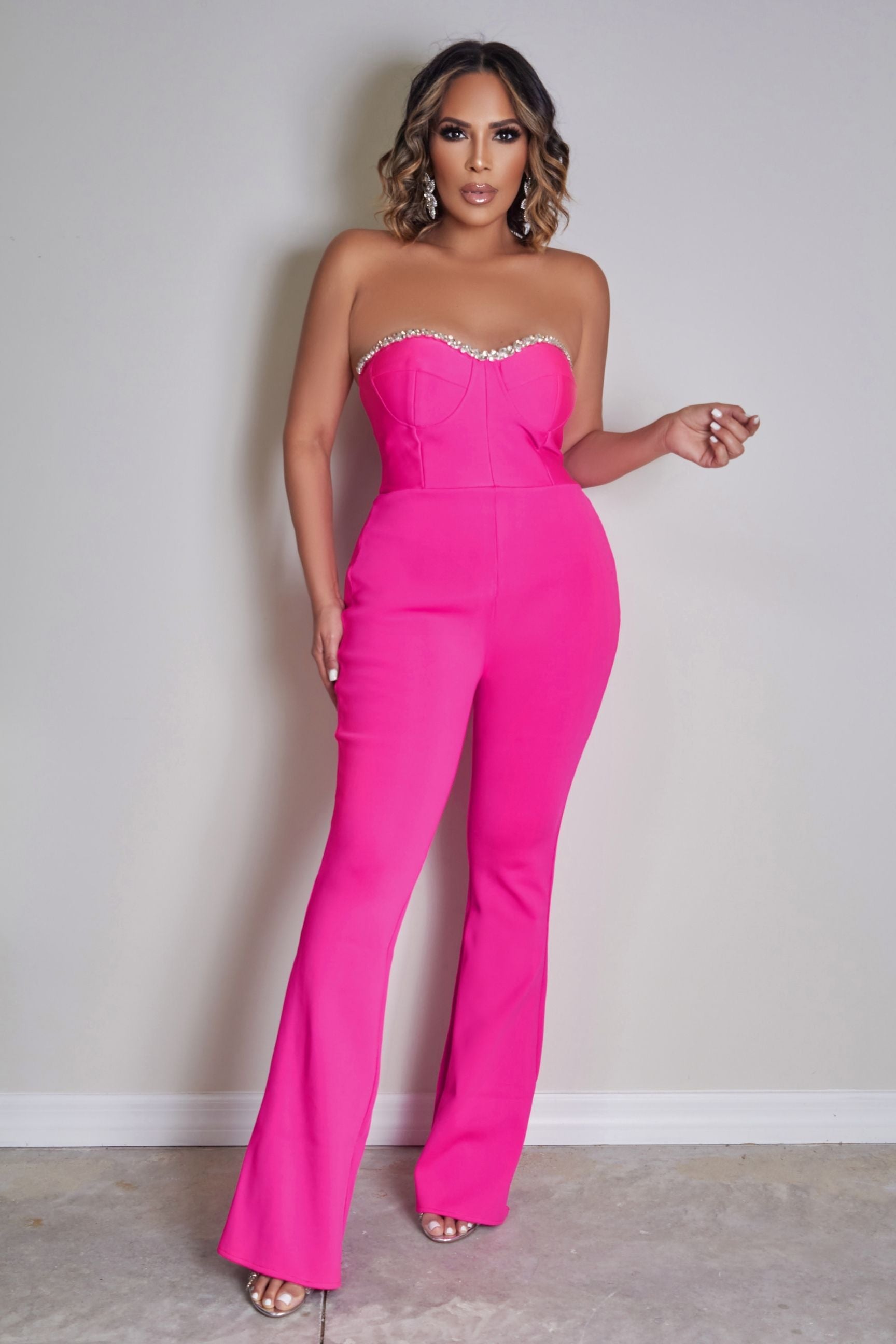 Glamorous Rhinestone Embellished Bustier Elegant Jumpsuit