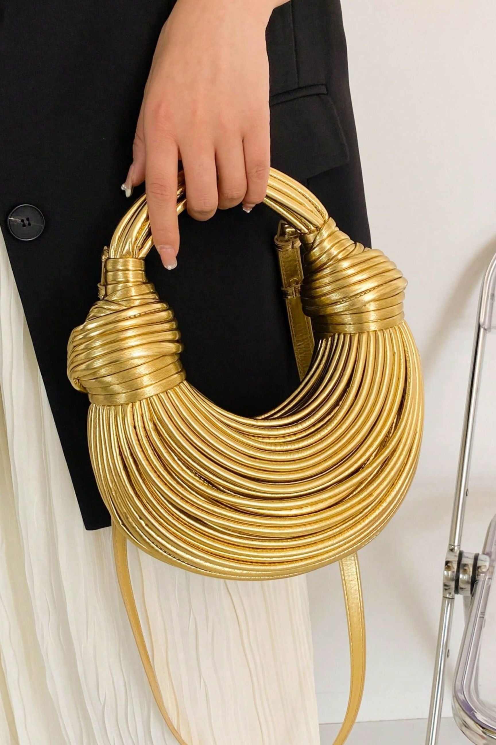 Gold Luxury Handwoven Noodle Bag