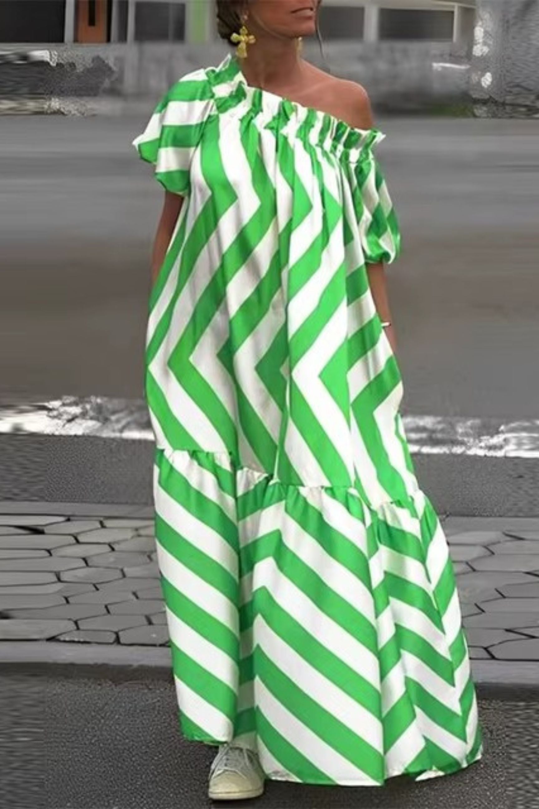 Izabella Off Shoulder Striped Maxi Dress