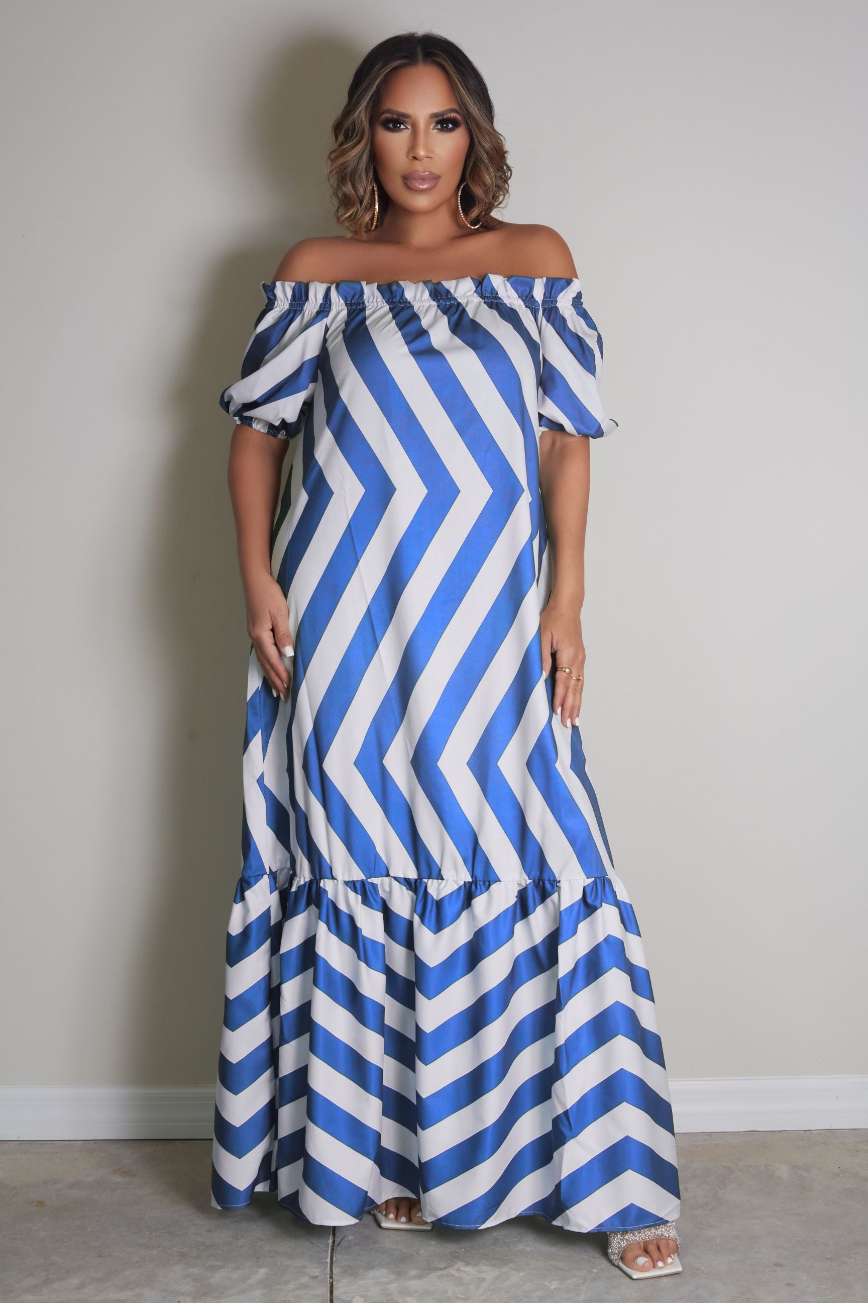 Izabella Off Shoulder Striped Maxi Dress