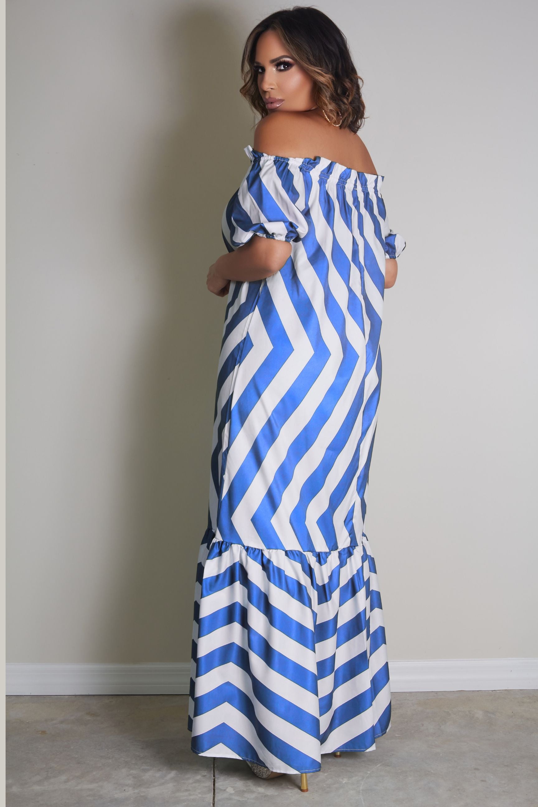 Izabella Off Shoulder Striped Maxi Dress