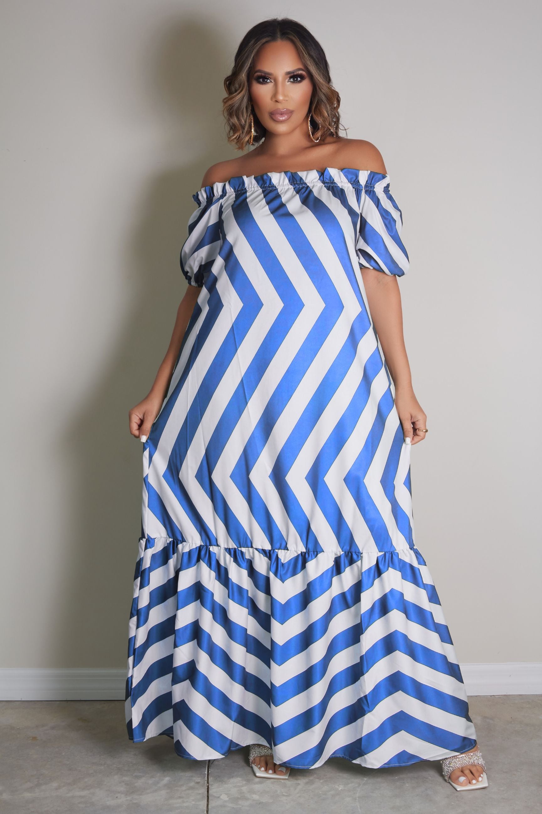 Izabella Off Shoulder Striped Maxi Dress