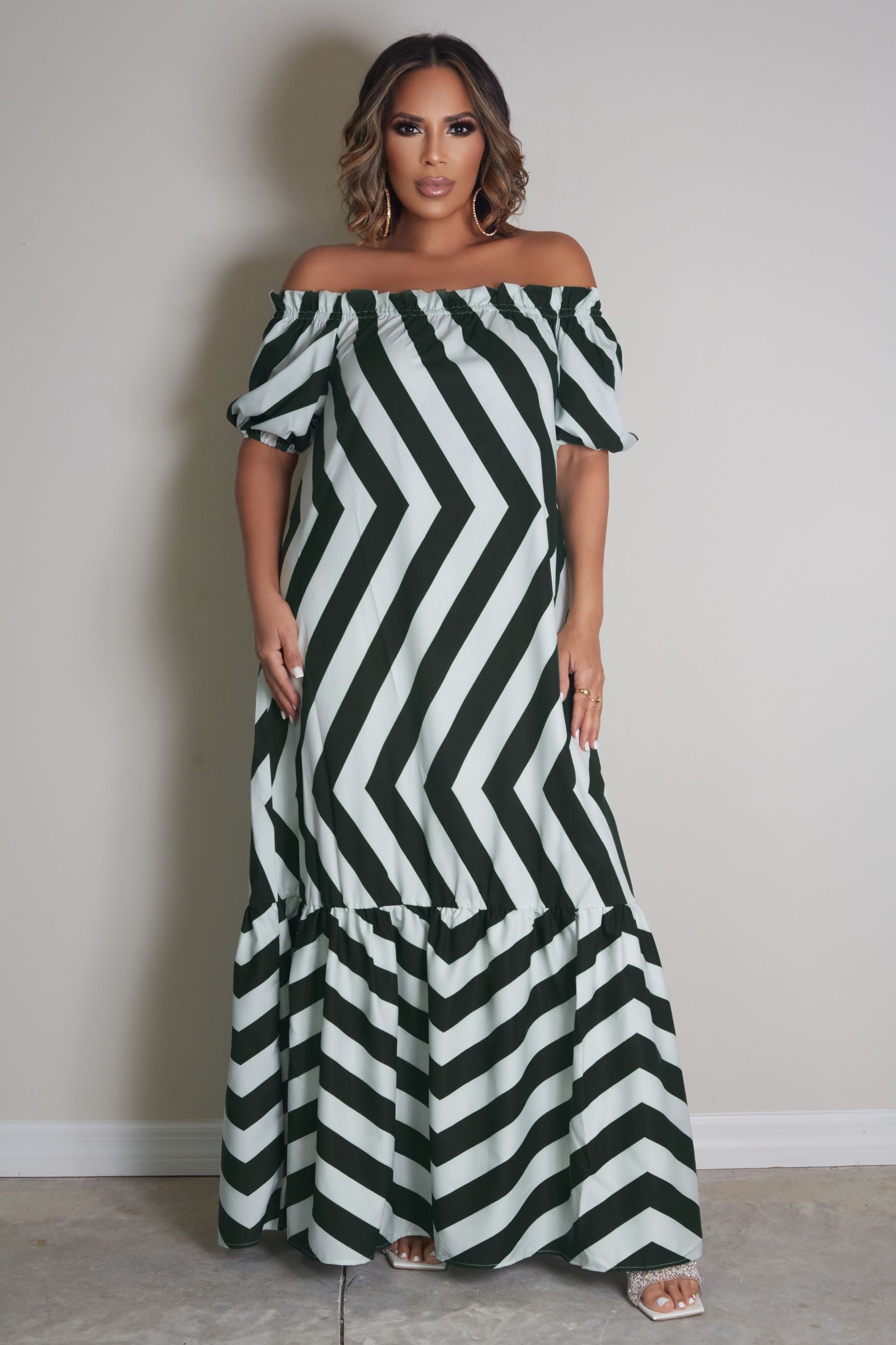 Izabella Off Shoulder Striped Maxi Dress