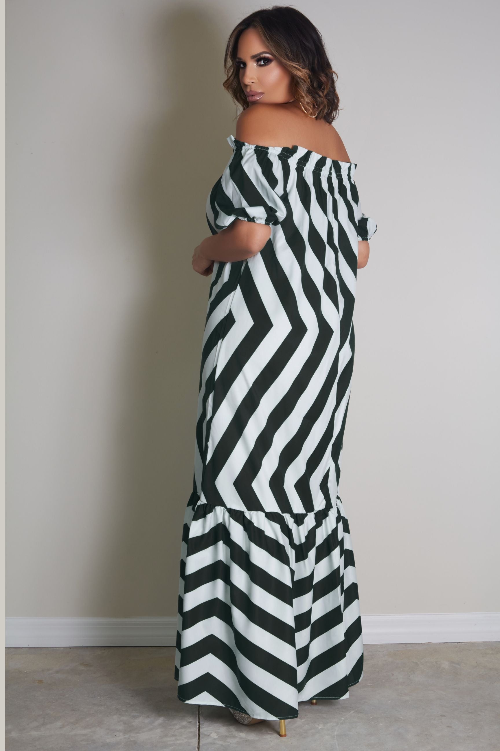 Izabella Off Shoulder Striped Maxi Dress