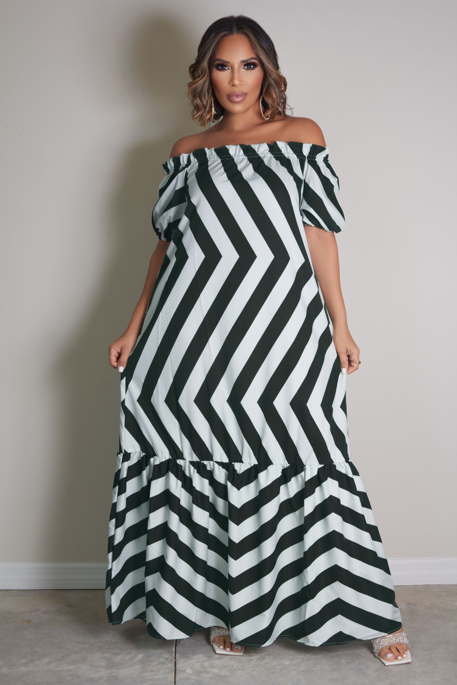 Izabella Off Shoulder Striped Maxi Dress