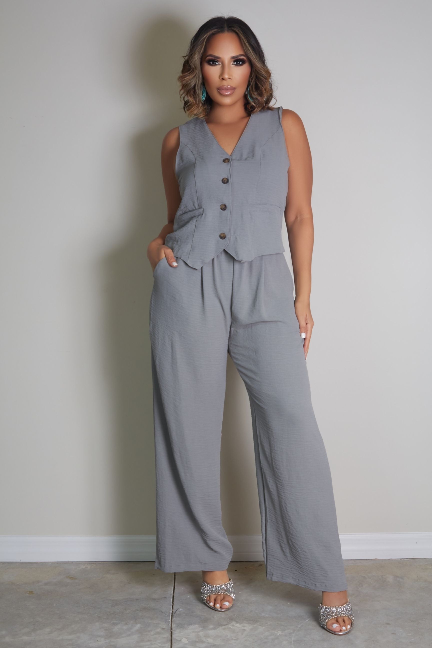 Magnolia Vest And Wide Leg Pants Set