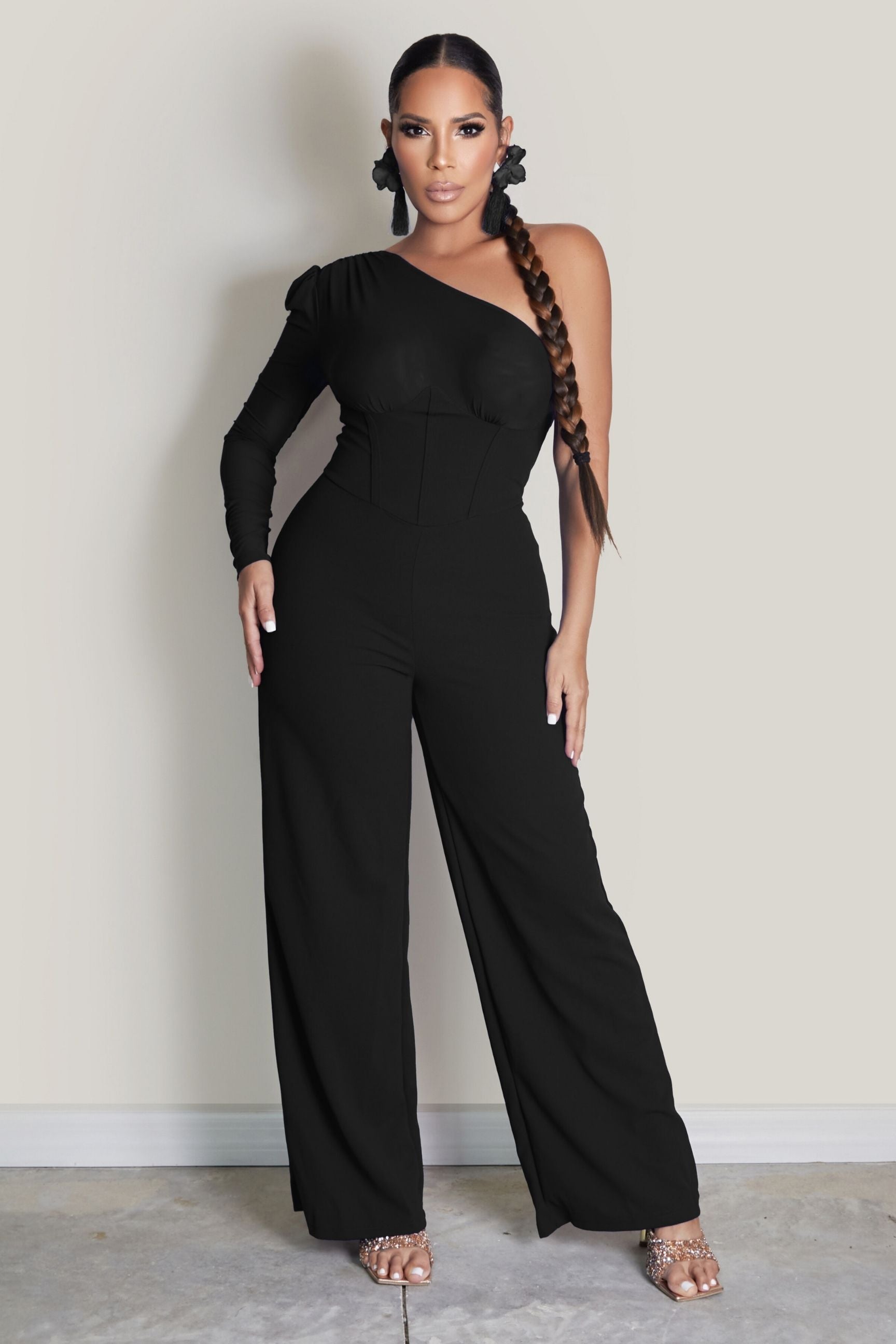 One Shoulder Wide Leg Jumpsuit