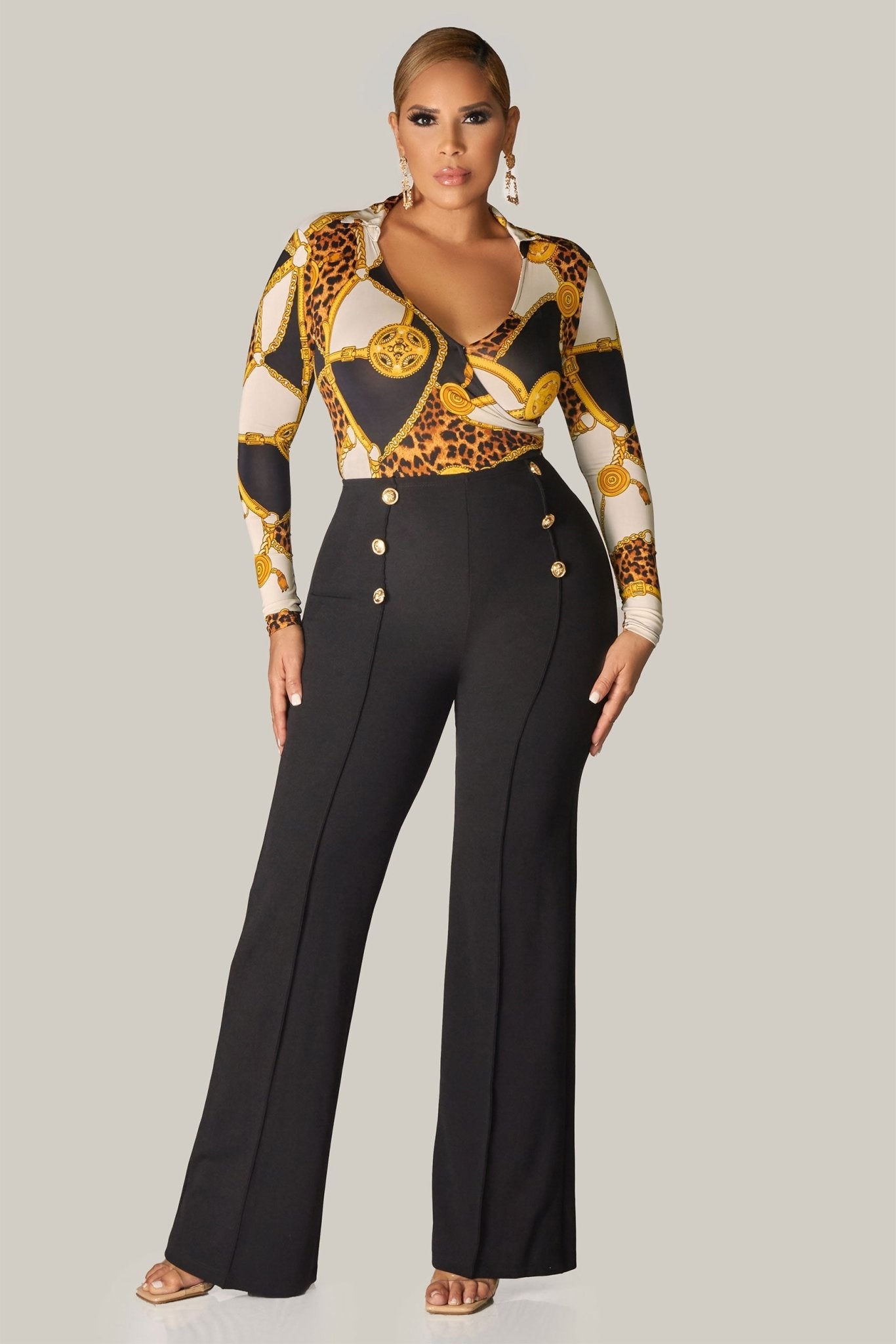 Diana Black High Waist Pants W/ Gold Button Details - MY SEXY STYLES